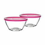 Cloudmart Polo 430ml Transparent Glass Modern Mixing Bowl with Lid, Kitchen Food Storage Glass Container Bowl (Set Of 2, 430ml)