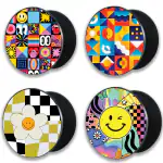 PHONE ANTICS Mobile Holder Finger Grip Mobile Back Holder Grip Mobile Socket Grips Printed Designs for Smartphones Circle Shape (Pack of 4) (Funny)