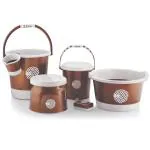 Tedemel Plastic Bucket, Tub & Mug Bathroom Set 6 pcs, Heavy Duty, Large Capacity (Brown)
