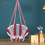 Patiofy Cotton Round Swing Chair with Hanging Kit, Swing for Home, White-Red