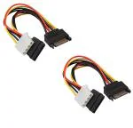 AdzMozi -15 Pin SATA Male to 4 Pin IDE Molex Female SATA Female Power Cable SATA Power Extension Cord Wire Line for Motherboard HDD - Pack of 2