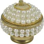 Real Craft Golden Fancy Kumkum Stick Sindur Dibbi Dani for Women Decorative Showpiece Brass Sindoor Box (6.5 cm)