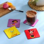 DULI Set of 4 MDF Square Micky Mouse Printed Coasters 4x4 inch