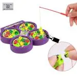 Khyali Fishing Game Toy Set with Rotating Board | Now with Music On/Off Switch for Quiet Play Includes 32 Fish and 4 Fishing Poles | Safe and Durable Gifts for Toddlers and Kids, Purple
