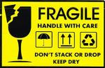 Blackdreams Black, Yellow Fragile Handle With Care Dont Stack Or Drop Keep Dry Type Stickers - 3 X 2 Inch (Pack Of 500)