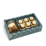 Jaiccha Ghasitaram -Diwali Hamper-Blue wooden Tray with Channa Laddoos and Mix Dryfruits Jar-190 gram
