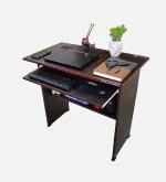 Urbain Home Big Size Folding Work from Home Well Finished Computer, Study Table, Office Desk, No-Assembly Foldable Table with Bookshelf, Key Board Tray and Wire Manager (Dark Rosewood)