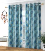 Moli Creations Pack of 2 (7 ft) Door Curtain Cotton Floral Design Polyester Curtains (4 Ft x 7 ft) (48 Inches x 84 Inches) (120 cm x 210 cm) (Blue)