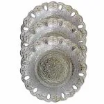 MADHULI Decorative Silver Round Plastic Multipurpose Serving Tray 27 x 27 x 5 cm (Pack of 3)