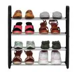 FLIPZON Multipurpose Metal & Plastic Shoe Stand | Portable Wide Shoes Rack Organiszer Easy to Move (4 Shelves, 8 Pairs) (Small)