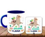 Whats Your Kick Funny Quotes Theme No Drama LLama qoutes Design Printed Dark Blue Ceramic Coffee and Tea Mug With Desky 325 ML