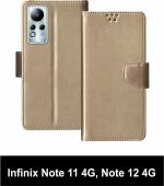 Sbms Infinix Note 11 4G, Infinix Note 12 4G Gold Artificial Leather Shock Proof Flip Cover