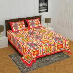 THE HOBBY BOUNTY Pack of 2 for Gifting Cotton Double Bedsheet King Size with 2 Pillow Covers Jaipuri Sanganeri Printed Multi Color 110 TC