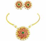 Gyaan Jewels Handmade Gold Plated Brass Earring and Necklace Set Ruby Red (Women, Girls) Free Size