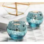 The Purple Tree Mercury Glass Mosaic Tealight Candle Holders for Diwali Christmas (Pack of 2 , Blue) , Diwali Tealights, Corporate Gifts, Home Decor Gift Item , Diwali Candle decoration