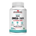 SwissLife Forever Vegan Omega 3 6 9 Algal oil 750mg with DHA 90 Capsules, Premium Nutritional Supplement for, Muscle, Hair, Eye, Skin, Brain Health for Men & Women 90 capsules|| Health Supplements ||Multivitamin Tablets