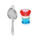 Stainless Steel Tea Strainer With Kitchen Cleaning Sink Brush & Multicolour, (Pack of 2)