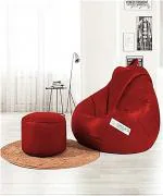 GIGLICK XXXL Faux Leather Bean Bag & Footrest Filled with Beans Bean Bag Chair With Bean Filling (Maroon)
