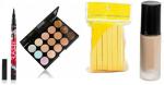 Lenon Beauty 15 Color Cream Contour Palette 24 Hrs Stay & Makeup Hivey Sponge Puff & 36H Black Waterproof Pen Liquid Eyeliner With Makeup Foundation (4 Items in the set)