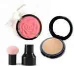 DAIMANPU Face Highlighter Blush, Matte Compact Powder and Beauty Blender with Handle Makeup Combo (3 Items in the set)