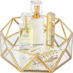 ARTINCO Gold Clear Glass Mirror Make up Vanity Jewelry Organizer Tray Ornate Cosmetic Tray Geometric Shape Perfume Display Tray for Home Decor Dresser Tabletop Countertop 9.5x2.1 Inch