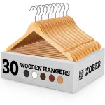 ROCKFIELD Wooden Suit Hangers 30 Pack with Non Slip Pants Bar - Smooth Finish Solid Wood Coat Hanger with 360 Swivel Hook and Precisely Cut Notches for Camisole, Jacket, Pant, Dress Clothes Hangers