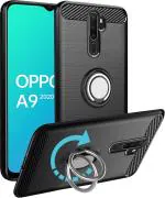 Unistuff Back Case Cover for Oppo A9 2020 with Magnetic Kickstand | Premium Matte Finish | Camera Bump Protection | Rubberized Ring Cover - Night Black, 76066