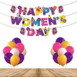 Festiko Happy Womens Day Decoration Pack Of 26 Pcs, International Womens Day, Decoration Combo, Womens Day Theme Decoration With Banner Multicolor Balloons
