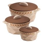 Selvel Stainless steel Diamond Hot n Fresh Casserole (650, 1180, 1800 ml, Brown) - Set of 3