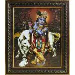 pujaNpujari God Photo Frames/Lord Gopala Krishna Photo with Frame, Gold Single Frame Photo
