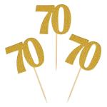 Festiko 50Pcs 70th Cupcake Toppers Gold Glitter Number 70 Cake Picks For Birthday Anniversary Party Decoration