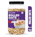 NutroVally Rolled Oats | Healthy Breakfast | High Protein Breakfast | 100% Wholegrain and Gluten Free & Fiber Rich Oats 1kg