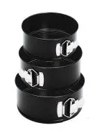 Wofier Aluminium Cake Baking Mould Set Black Round Shape Cake Mould 3 Set - Pack Of 3