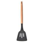 P-Plus International Wooden Non-Stick Silicone Kitchen Utensils Pack of 1 Slotted Turner Black