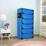 Fabura 6 shelf Shoe rack Cum Utility rack with Separate Flaps cover-Blue & Black