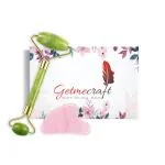 Getmecraft Green Jade Roller Massager And Rose Quartz Gua Sha Set For Under Eye Bags, Puffy Eyes And Anti Aging Facial