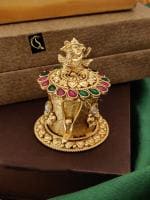 Denique Brass Sindoor Box Gold Plated Sidoor Box Ganesha Kempu Gold sindoor Box/Wedding Gift