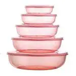 MOOZICO 5 Pcs Storage Containers for Kitchen - Freezer Safe BPA-Free Plastic Multipurpose Food Storage Containers for Glocery Fruits Vegetables Cereals Meat Freezer Storage Containers (PINK)