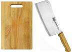 Shruthi Organic Combo Heavy Duty Wooden Chopping Board + Heavy Wooden Chopper Knife 8' INCH Professional Ideal Serving Tray for Meat, Cheese, Fruits & Vegetables