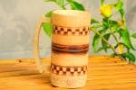 SILPAKARMAN_HANDCRAFTED NATURAL BAMBOO BEER MUG WITH SMOKED FINISH (CHECKERED DESIGN) - SET OF 2