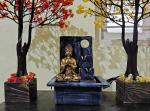 Flickkerbox Table Top Indoor Outdoor Buddha Water Fall Fountain with Led Lights for Home Decor