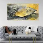 CREATIVEDECORE Modern-Abstract-Art-Geometry-Gold-Grey Canvas Wall Painting For Living Room, Bedroom, Office. | Size-(18x36)