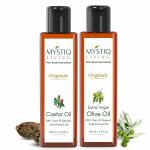 Mystiq Living Originals Combo - Extra Virgin Olive Oil and Castor Oil| Cold Pressed, 100% Pure and Natural - 100 ML each (Pack of 2)