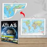 GOWOO 2 IN 1 WORLD POLITICAL AND PHYSICAL MAP IN HINDI and SCHOOL ATLAS (ENGLISH) - MAPLITHO | Set of 1 Chart + 1 Atlas | 