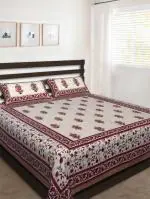HOME@SHOP Jaipuri Cotton Cotton Printed Double Bed Sheet with 2 Pillow Covers Multicolor (210X235)