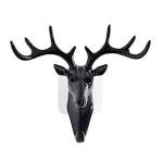 UNIQUEWELL Animal Black Deer Head Antique Design Key Holder for Home Decor | Stylish Hanging Plastic Key Stand for Wall | Self Adhesive Key Hanger for Office, Living Room, Bathroom, Kitchen