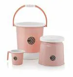 Liza Jumbo Bathroom Set Combo - 3 Pcs. (25ltr Bucket, Big Stool, 1.5ltr Mug) Plastic Bucket (Peach)