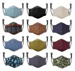 Bildos 4 layer cotton cloth face mask for unisex with adjustable ear loop (Multicolor, pack of 12)