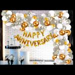 SV Traders Happy Anniversary Decorations for Home Kit Golden White Theme Combo Of 54 Pcs