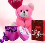 Midiron Love Combo Gift Hamper|Valentine's Day Gift|Chocolate Gifts Box|Romantic Gift for Girlfriend/Wife|Unique Gift with Handmade Chocolates, Love Greeting Card & Pink Teddy(I Love You)